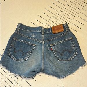 Edwin Blue Jean Shorts with Frayed Hem and Vintage Look.  Size 29.